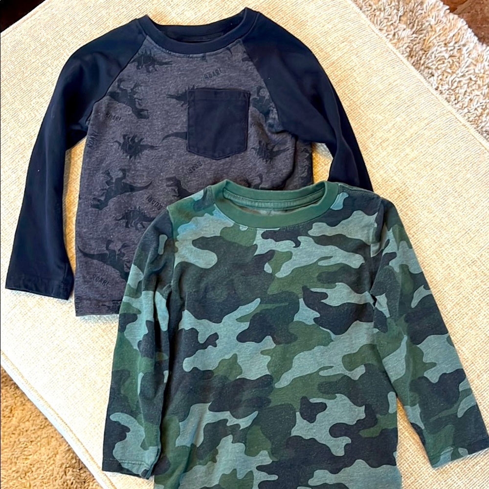 Toddler Camouflage and Black Dinosaur Long Sleeve Tops 3T